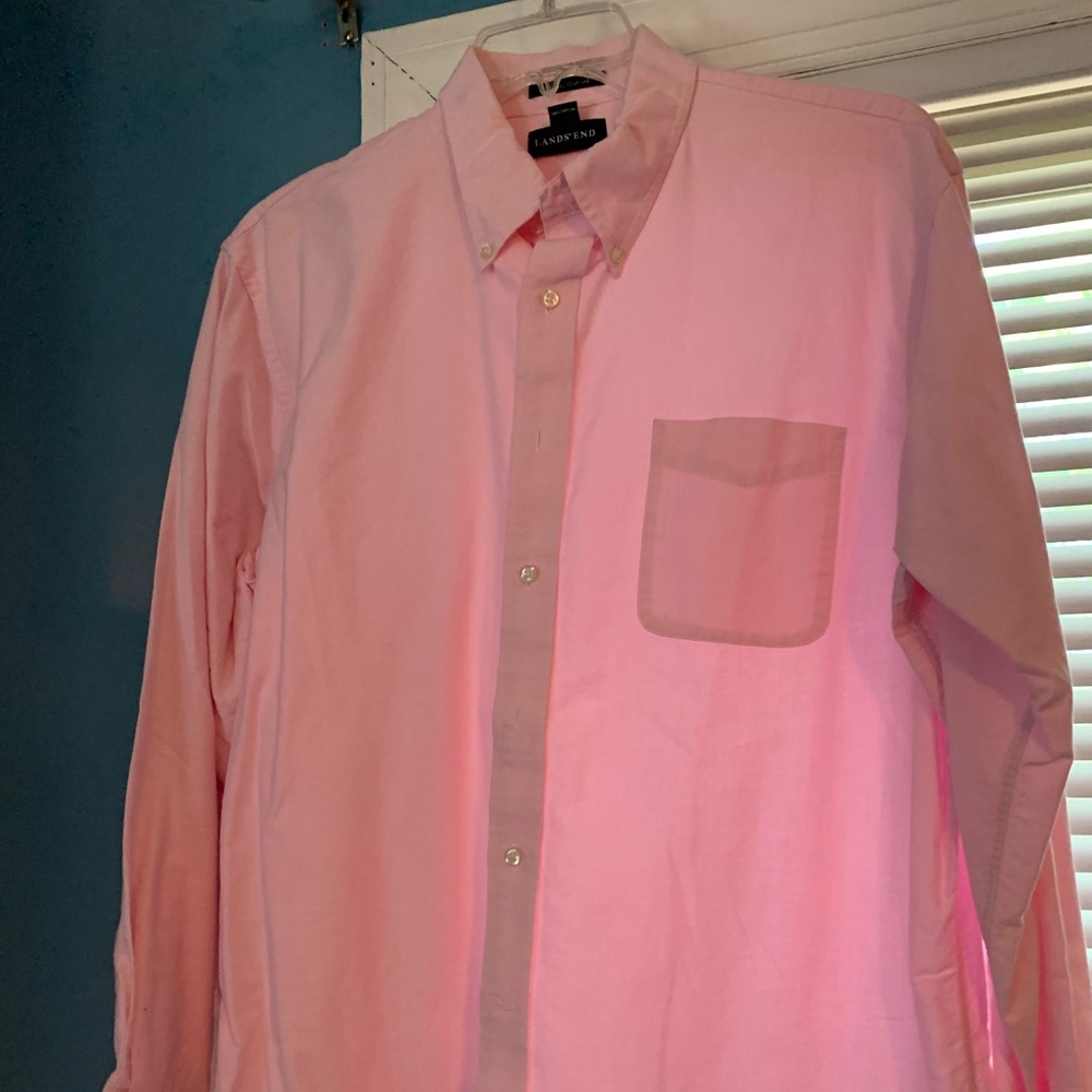 Men’s Lands’ End Dress Shirt Pink 17 34-35 LS BD